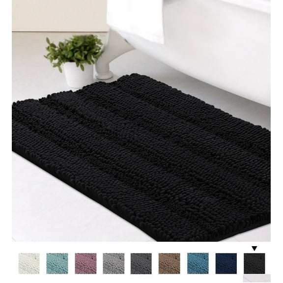 PrimeBeau Microfiber Non-Skid Absorbent Bathroom Rug, Extra Soft Velvety Bath Rug, Machine Washable, 20" x 32", Black