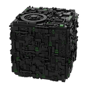 Original MOC Sci-Fi Space Cube Warship Building Block Kit, 1363 Pieces Collectible Geometric Starship Model Set