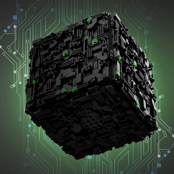 Original MOC Sci-Fi Space Cube Warship Building Block Kit, 1363 Pieces Collectible Geometric Starship Model Set