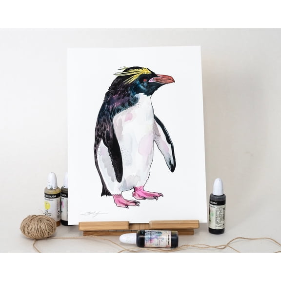 Original Macaroni Penguin,Painted Artwork, One,Of,A,Kind Original, Unique Wall Art, Nautical Decor, 16x24 UNFRAMED