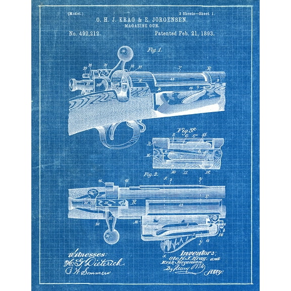 Original Magazine Gun Artwork Submitted In 1893 - Guns - Patent Art Print