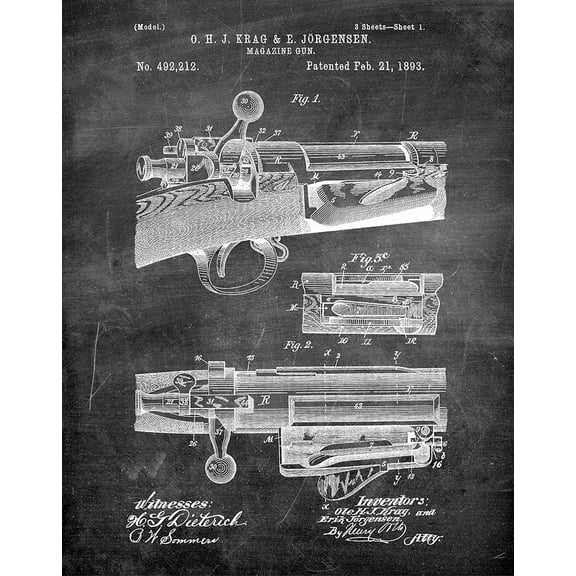 Original Magazine Gun Artwork Submitted In 1893 - Guns - Patent Art Print