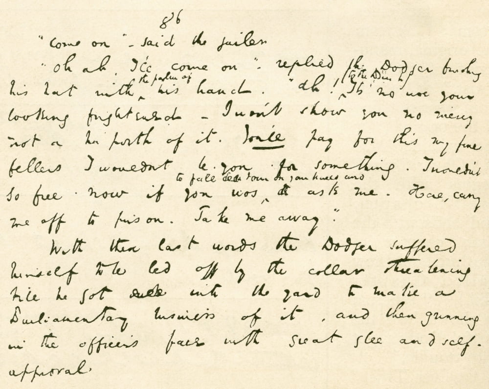 From The Original Manuscript Of Oliver Twist By Charles Dickens Where The Dodger Cheeks The Magistrate From The Strand Magazine Published 1896 Canvas Art - Ken Welsh Design Pics (30 x 24)