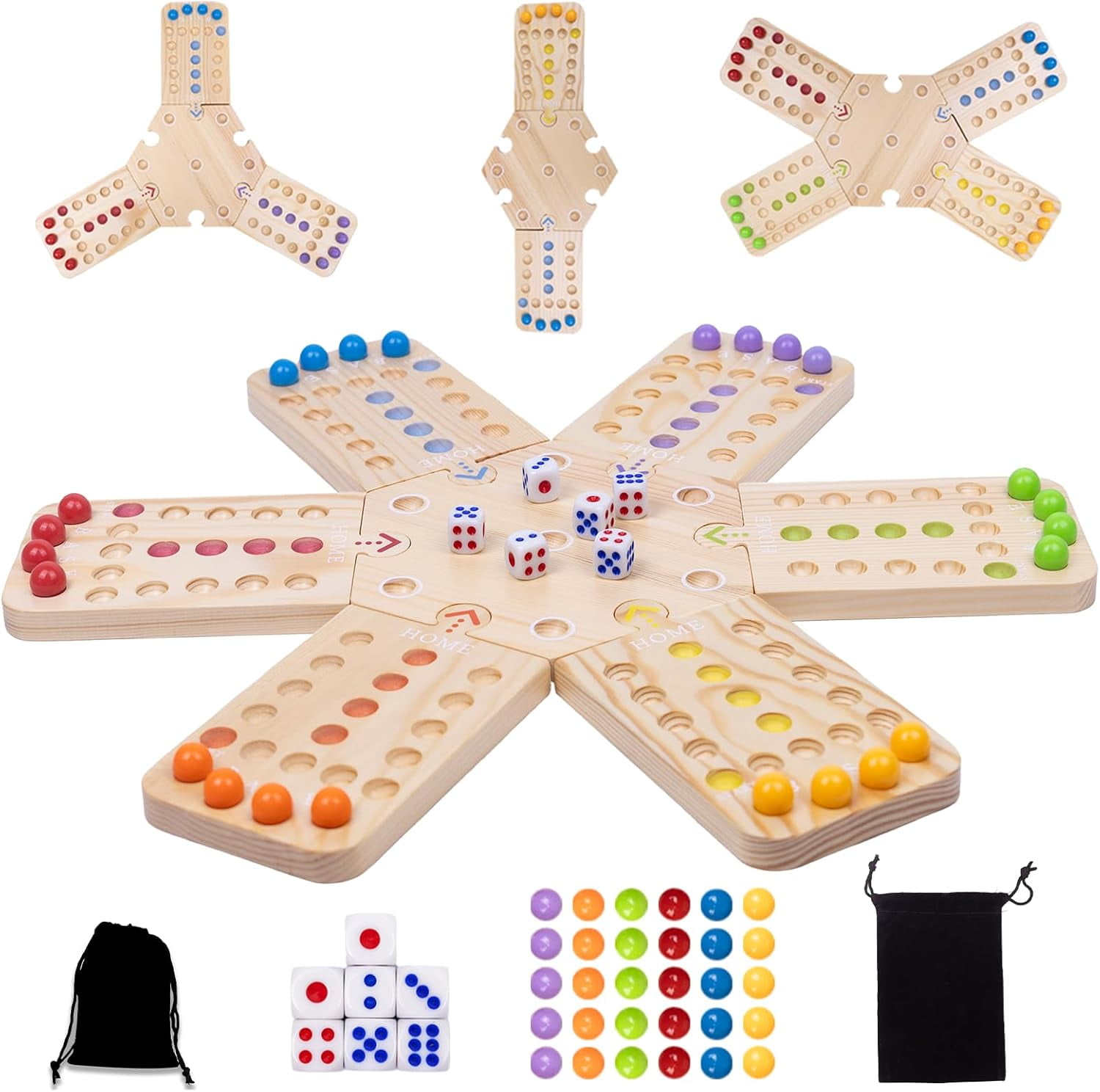 Original Marble Aggravation Board Game Set, Portable Wooden Tabletop Game with 30 Marbles and 7 Dice for Family Party Nights (2-6 Players)
