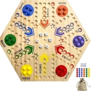 Original Marble Game Wah00 Board Game Double Sided Painted Wooden Fast Track Board Game for 6 and 4 Players 6 Colors 24 Marbles 6 Dice for Family Friends