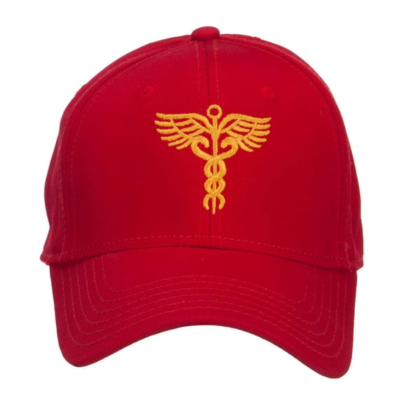 Original Medical Caduceus Embroidered Cotton Cap - Red OSFM