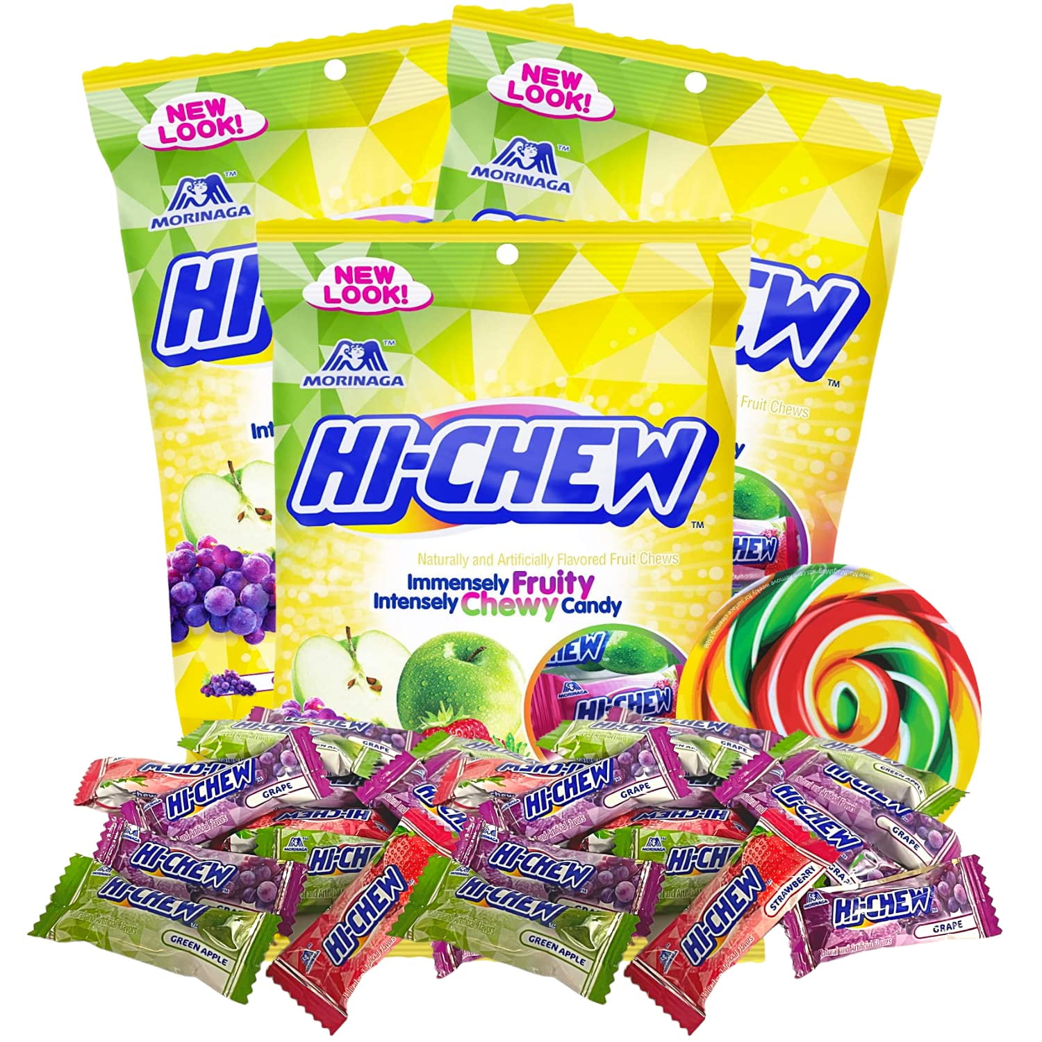 Original Mix Juicy Fruit Chews, Individually Wrapped Strawberry, Green