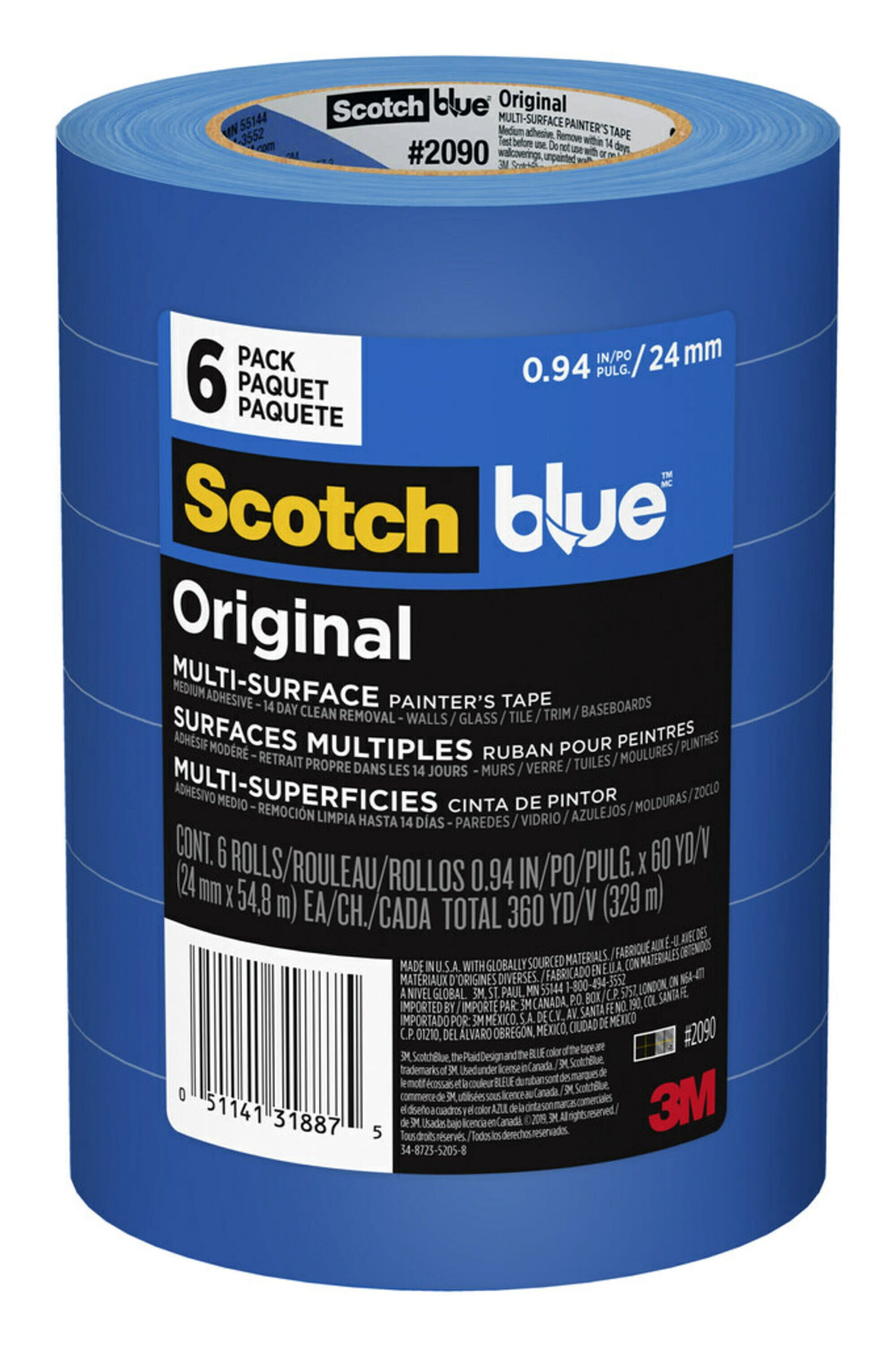 Original Multi-Surface Painter's Tape, 3" Core, 0.94" X 60 Yds, Blue, 6/pack | Bundle of 5