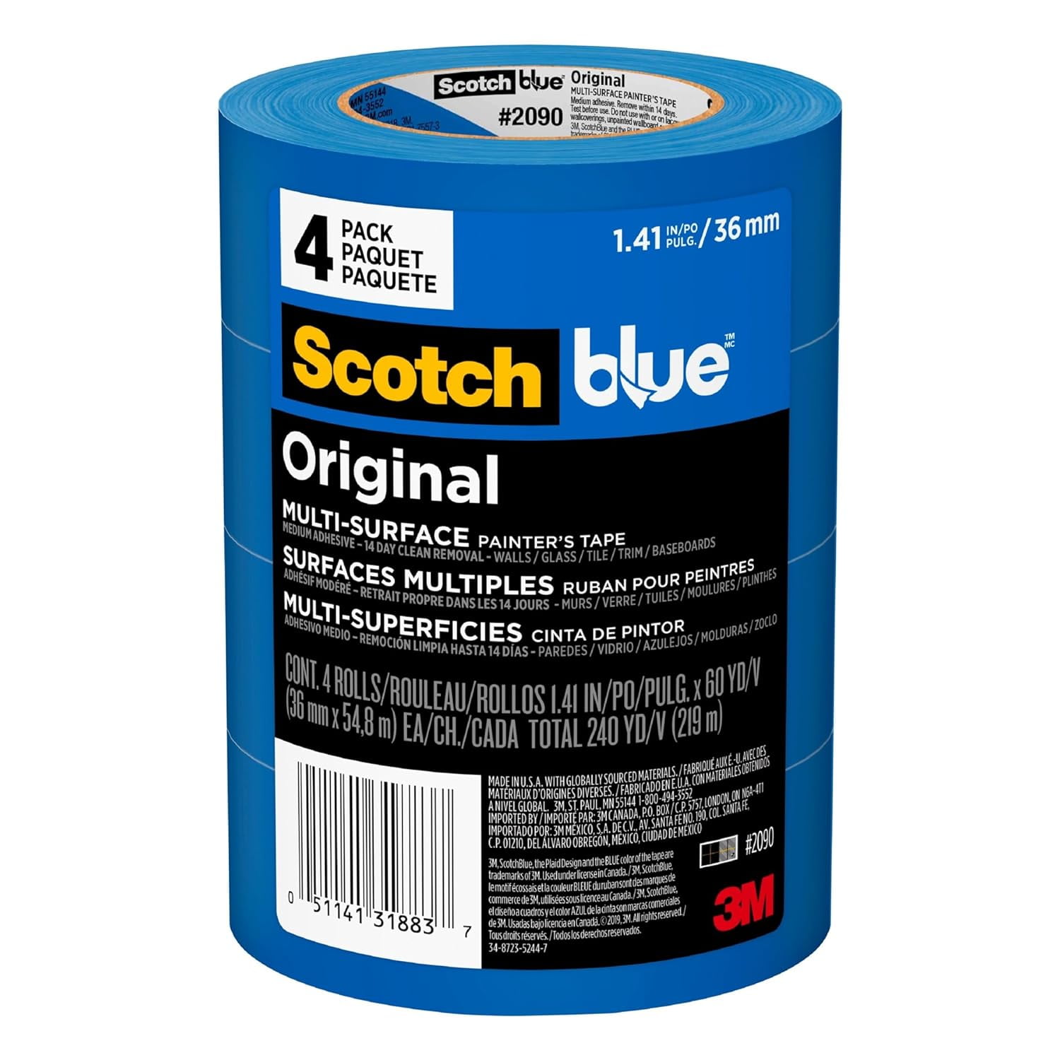 Leopcito Blue Painters Tape 2 Inches Wide, 4 Pack Blue Masking Tape, Multi-Surface Adherence