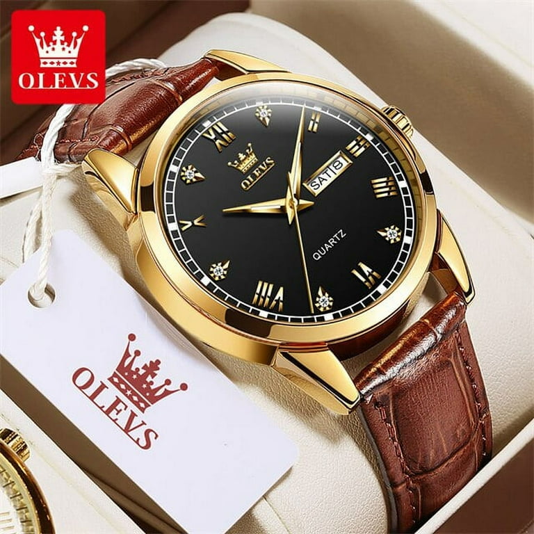 Classic mens watch leather strap deals