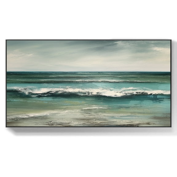 Original Ocean Art on Canvas White Wave Textured Painting Big Sky and Sea Scene Artwork Large Sea Art Home Decor Painting,Unstretched,Frameless,(81*162cm)32*64Inches