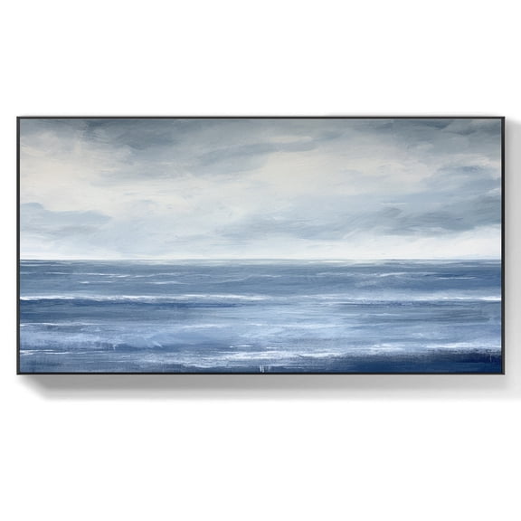 Original Ocean Landscape Oil Painting on Canvas Extra Large Wall Art Abstract Minimalist Blue Sky Wall Art Modern Living Room Wall Decor,Unstretched,Frameless,(41*61cm)16*32Inches