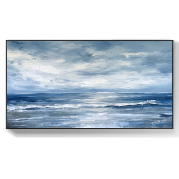 Original Ocean Painting Seascape Oil Painting Seascape Canvas Wall Art Ocean Waves Blue Sea Painting Wall Decor Gift,Unstretched,Frameless,(41*61cm)16*32Inches