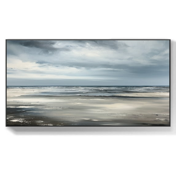 Original Ocean Textured Canvas Wall Art Custom Grey Seascape Oil Painting Sea Textured Wall Art Living Room Landscape Home Decor,Unstretched,Frameless,(51*102cm)20*40Inches
