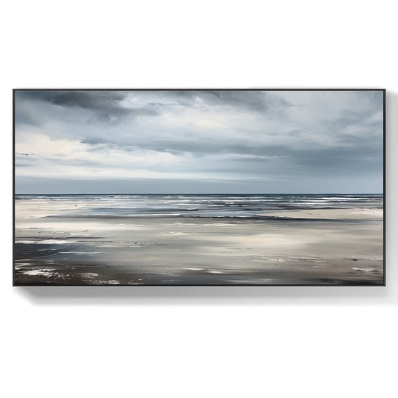 Original Ocean Textured Canvas Wall Art Custom Grey Seascape Oil Painting Sea Textured Wall Art Living Room Landscape Home Decor,Unstretched,Frameless,(91*182cm)36*72lnches
