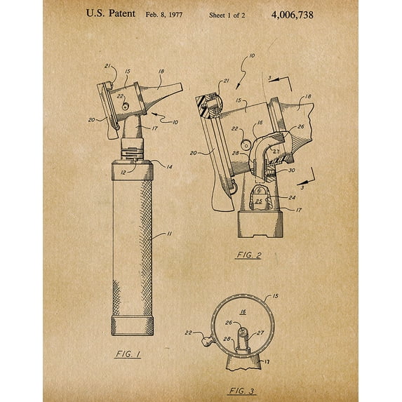 Original Otoscope Artwork Submitted In 1977 - Medical - Patent Art Print
