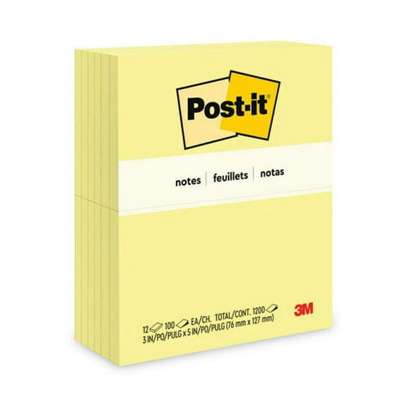 Original Pads in Canary Yellow, 3" x 5", 100 Sheets/Pad, 12 Pads/Pack | Bundle of 10 Packs