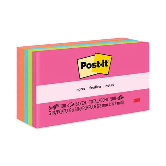 Original Pads in Poptimistic Collection Colors, 3" x 5", 100 Sheets/Pad, 5 Pads/Pack | Bundle of 10 Packs