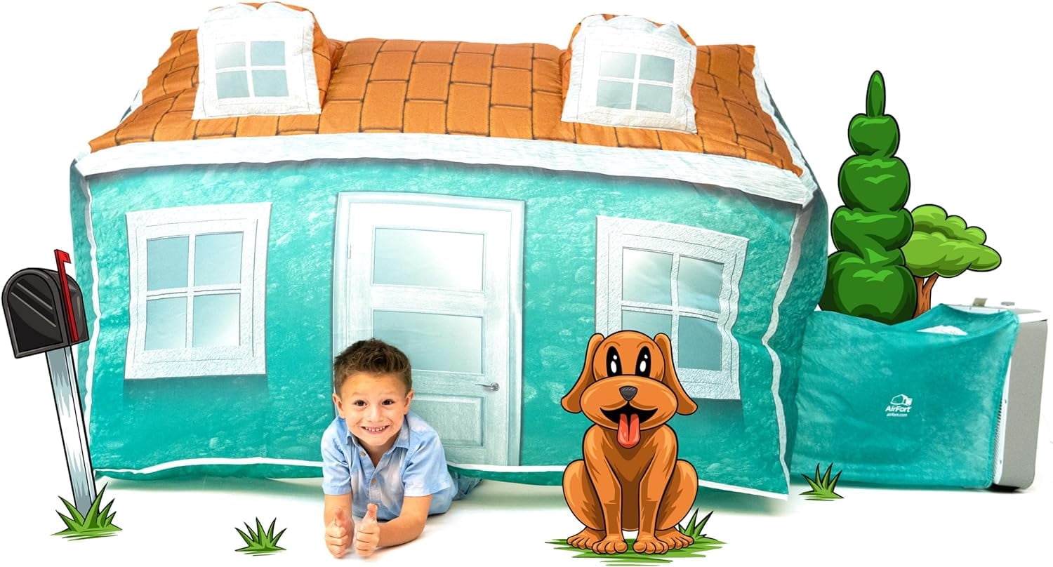 The Original Patented AirFort - Build A Fort in 30 Seconds, Inflatable Fort for Kids, Play Tent for 3-12 Years, A Playhouse Where Imagination Runs Wild, Fan not Included (Cabin)