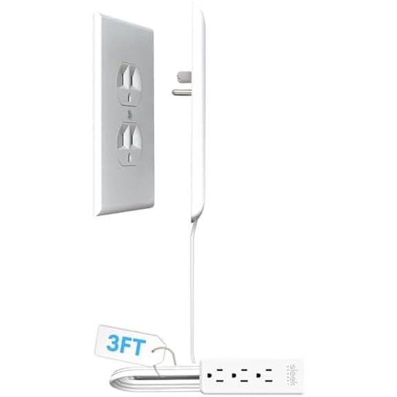 Original & Patented Flat Ultra-Thin Outlet Concealer with Extension Cord Kit, Multi Outlets Power Strip, Ideal for Home Improvement, Hide Bulky and Messy Cords, 3ft