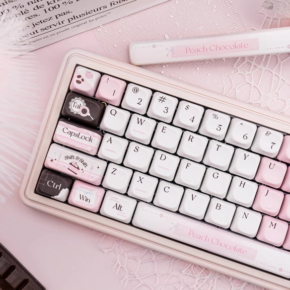 Original Peach Pink Cream Heart-Shaped Keycaps, Custom Mechanical Keyboard Keycaps – 4 Styles: OEM Heart Version (Full Set 149 Keys + Keycap Puller / Mini Set 130 Keys + Keycap Puller), FOA Heart Ver
