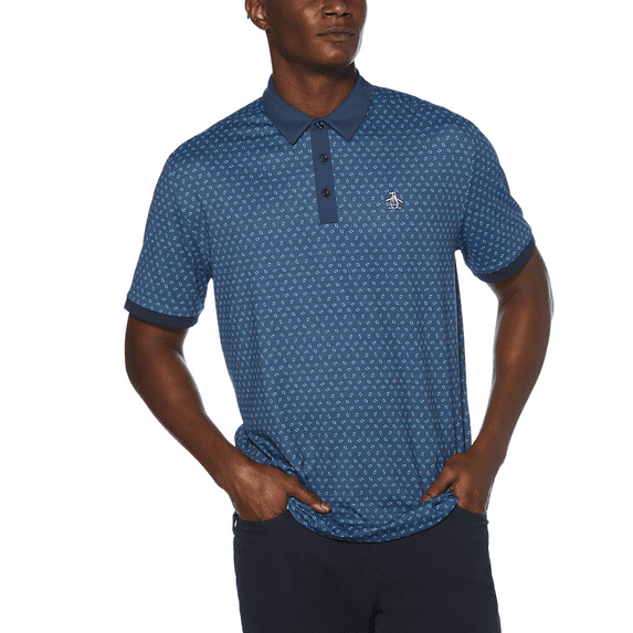 Original Penguin 00084971223699 Geometric Print Polo Shirt, Black Iris - Small