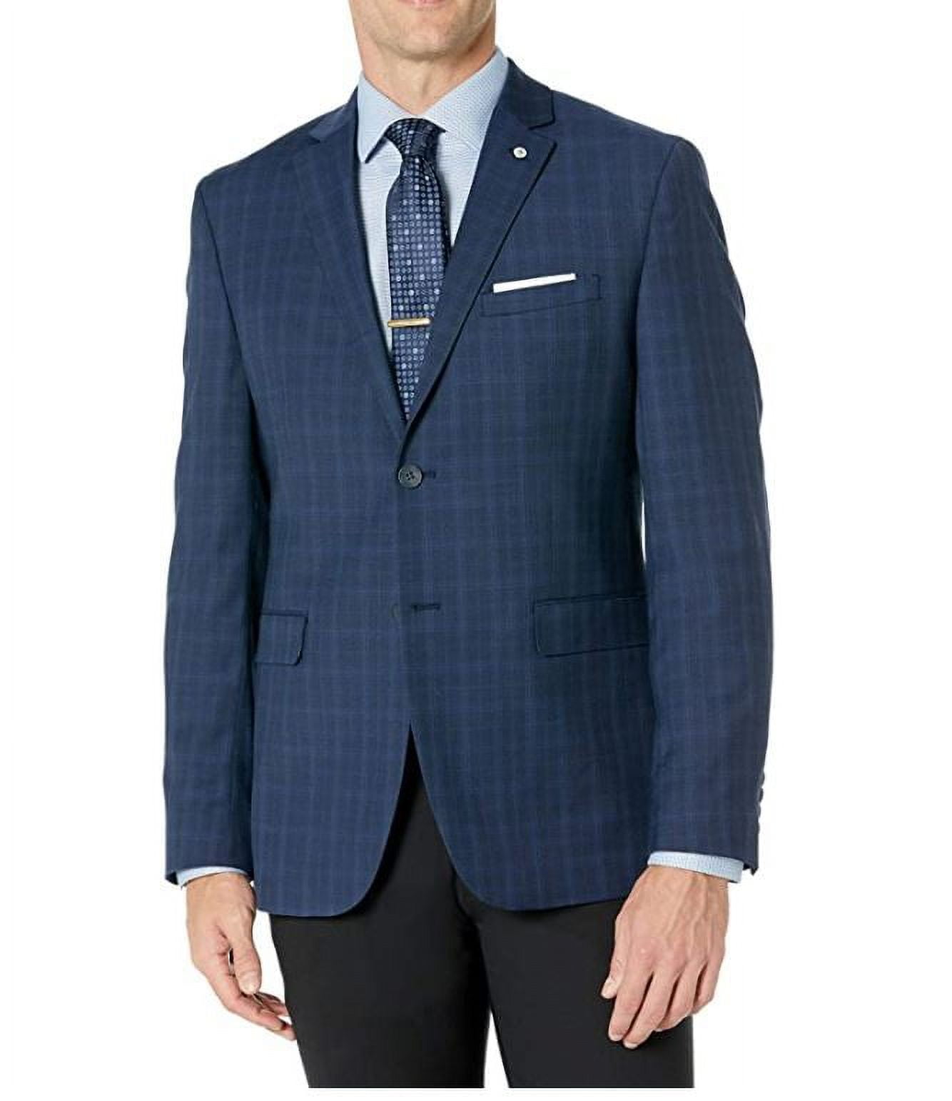 Original Penguin Men's Dark Blue Plaid Slim Fit Jacket, 38 SHR