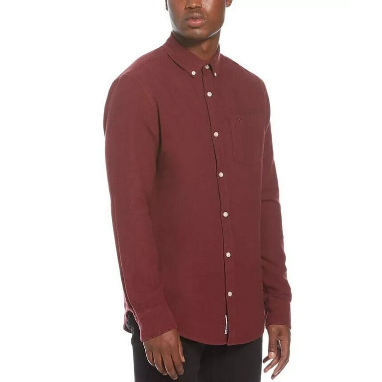 Original Penguin Men s Slim Fit Herringbone Flannel Shirt in Burgundy Heather XL Walmart