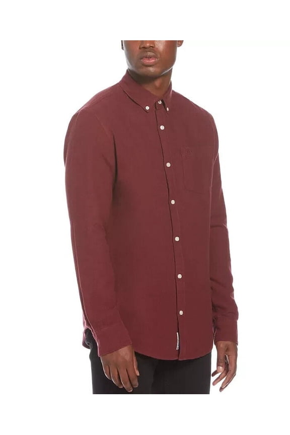 Men's Herringbone Flannel Button-Down Shirt, Burgundy Heather, XL