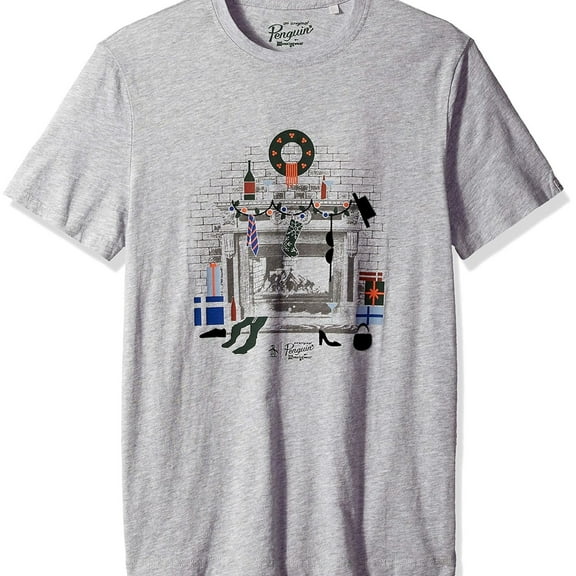 Original Penguin Mens Fireside Chats Graphic T-Shirt, Grey, Small
