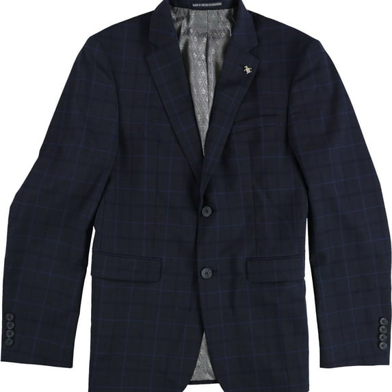 Original Penguin Mens Plaid Two Button Blazer Jacket, Blue, 38 Short