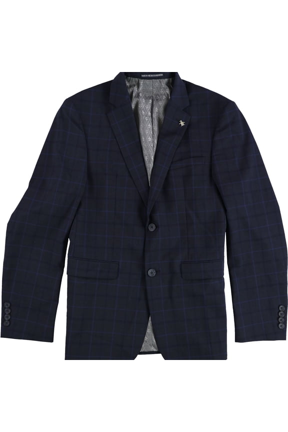 Mens Plaid Two Button Blazer Jacket, Blue, 38 Short