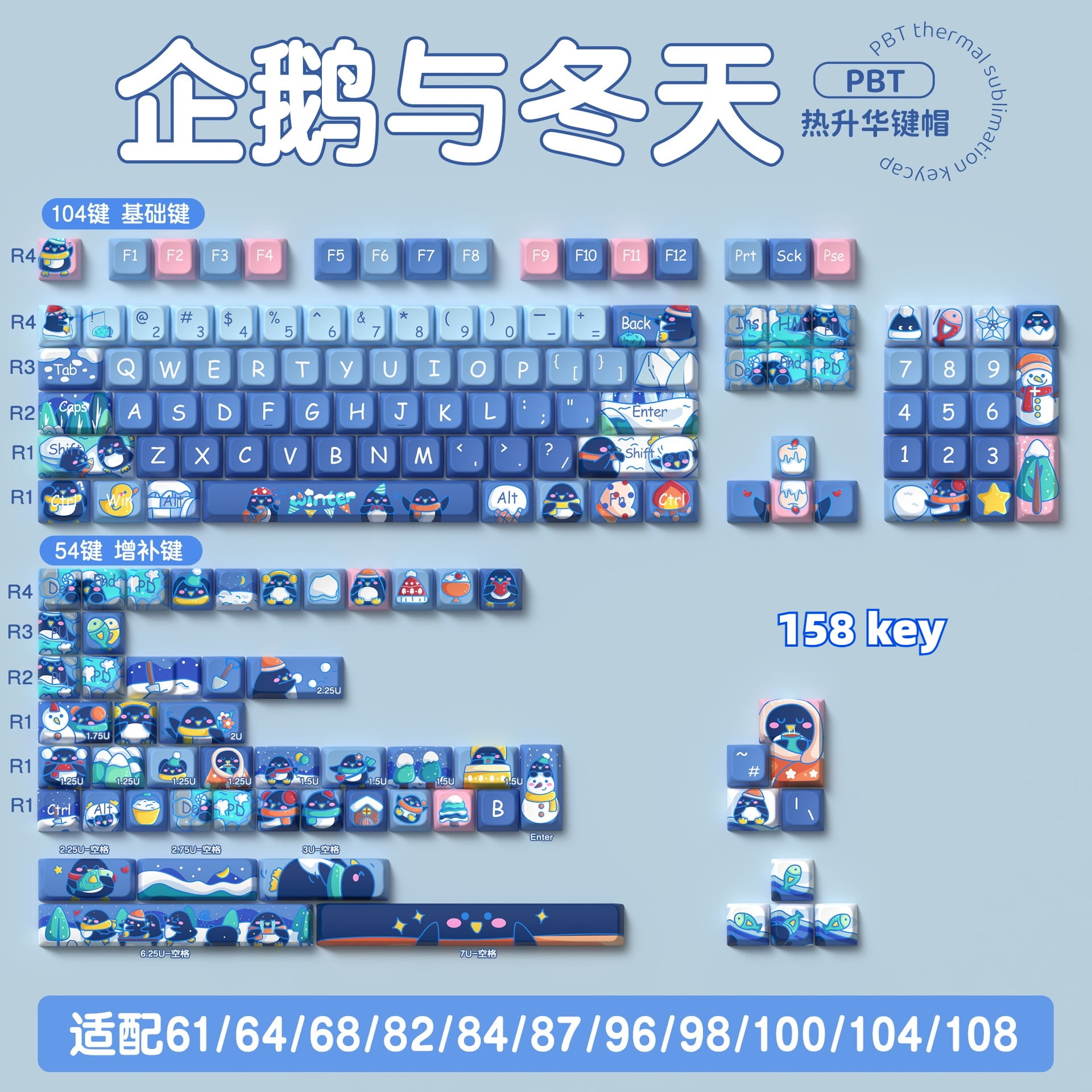 Original Penguin Winter Theme Keycap Set, MDA Profile Full Set Cute ...