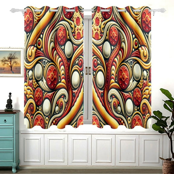 Original Pepperoni Pizza Curtains Grommet Black Out 54 Inch Length Curtain Drapes for Bedroom Living Room 2 panels set