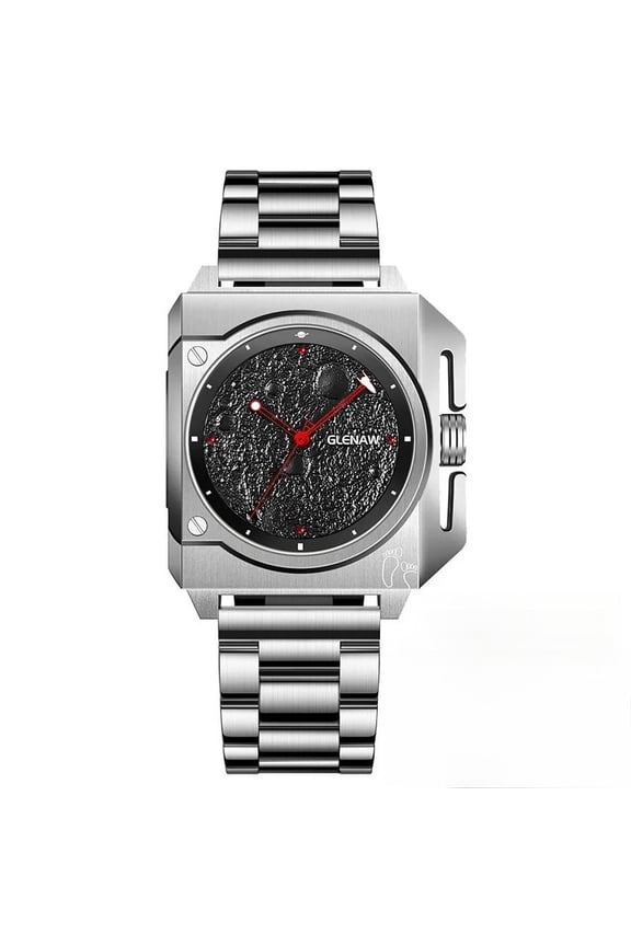 Original Personality Unique Design Mechanical Watch 40*41MM Moon Dial Luminous Spaceship Pointer Stainless Steel Watch For Men