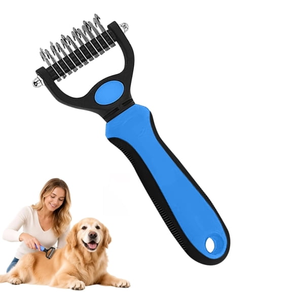 Original Pet Grooming Rake - Double-Sided Deshedding Dematting Tool, Undercoat Rake for Dogs & Cats, Extra-Wide Dog Grooming Brush & Deshedder Comb for Long Hair,Blue