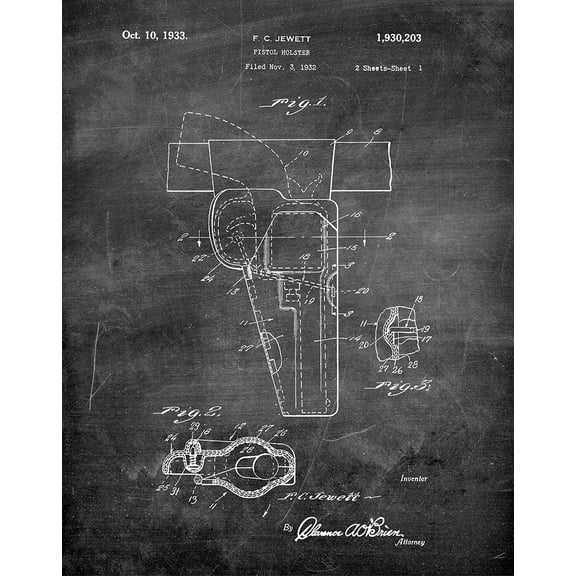 Original Pistol Holster Artwork Submitted In 1933 - Police - Patent Art Print