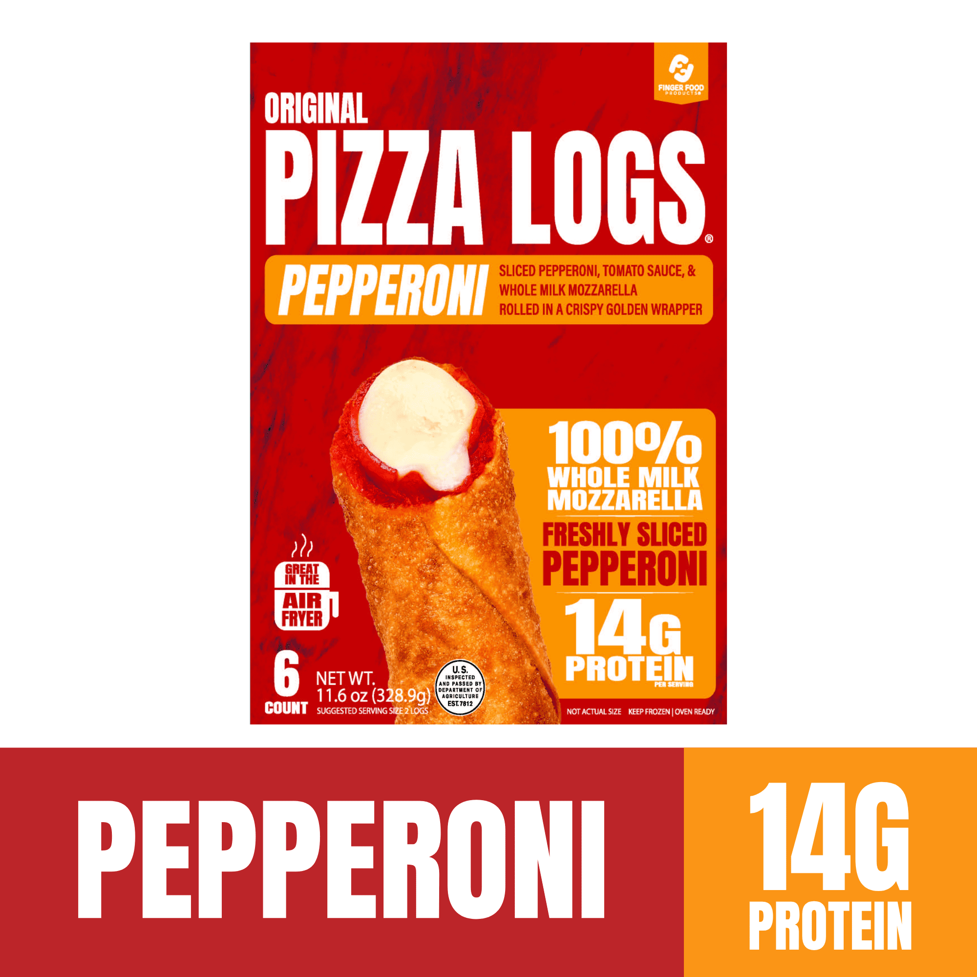 Original Pizza Logs Pepperoni, Frozen Snacks, Air Fryer & Oven-Ready, 11.6oz, 6 Count, Frozen Snacks & Appetizers