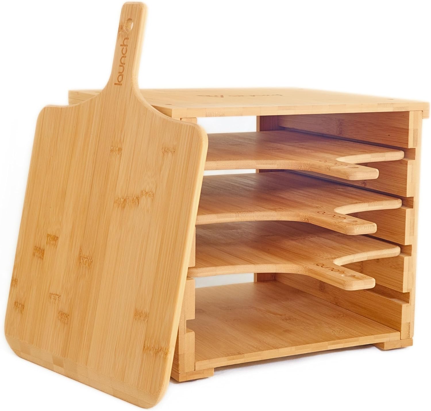 Original Pizza Peel Rack and Twin Pack of Bamboo Pizza Peels Bundle