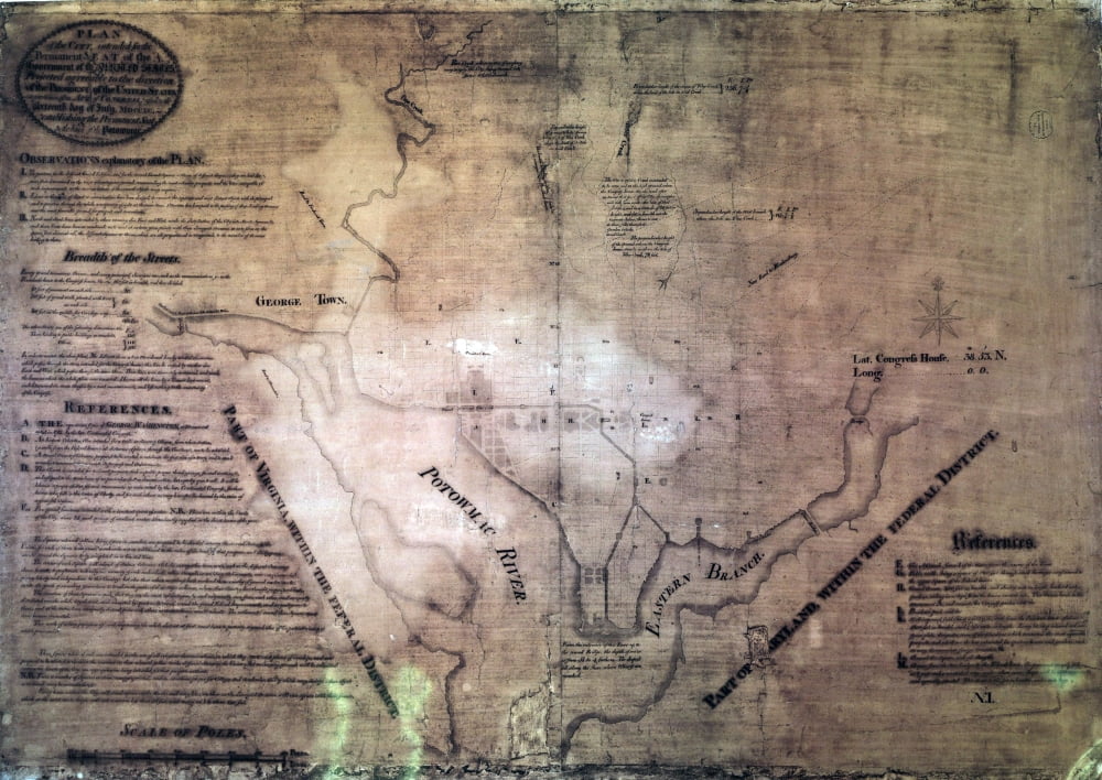 Original Plan Of The City Of Washington D.C. As Drawn By Pierre-Charles ...