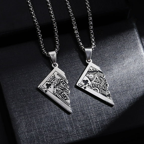 Original Poker QK Pendant Necklace Trendy Men And Women Thai Silver Niche Hip Hop Cool Sweater Chain