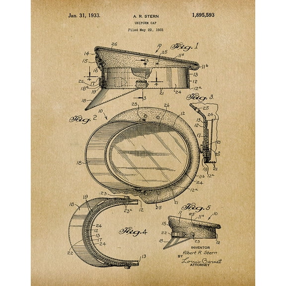 Original Police Cap Artwork Submitted In 1933 - Police - Patent Art Print