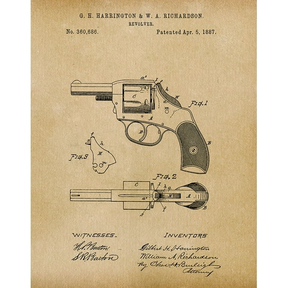 Original Police Revolver Artwork Submitted In 1887 - Police - Patent Art Print