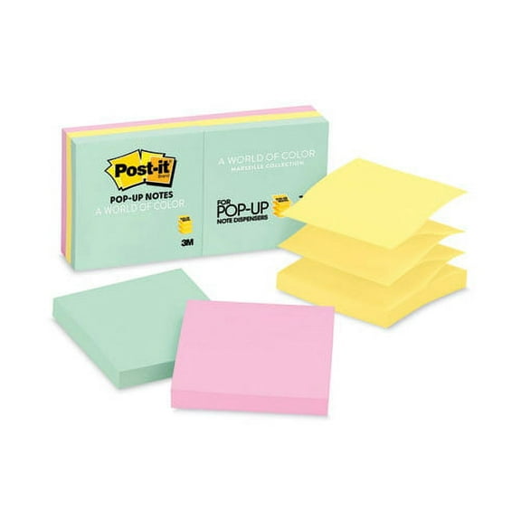 Original Pop-up Refill, 3" x 3", Beachside Cafe Collection Colors, 100 Sheets/Pad, 6 Pads/Pack | Bundle of 2 Packs