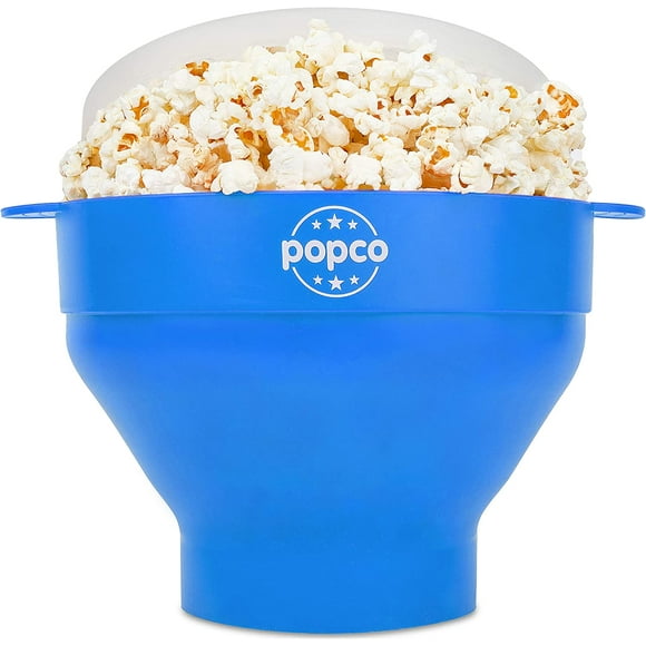The Original Popco Silicone Microwave Popcorn Popper- 15 Colors Choices - Silicone Popcorn Maker with Handles, Collapsible Bowl Bpa Free and Dishwasher Safe - 15 Colors Available (Light Blue)