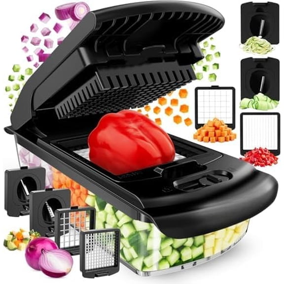 The Original Pro Chopper - Vegetable Chopper and Spiralizer, Food Chopper with Container, Fruit Slicer, Kitchen Gadgets & Gifts, Home Essentials (4 in 1, Black)