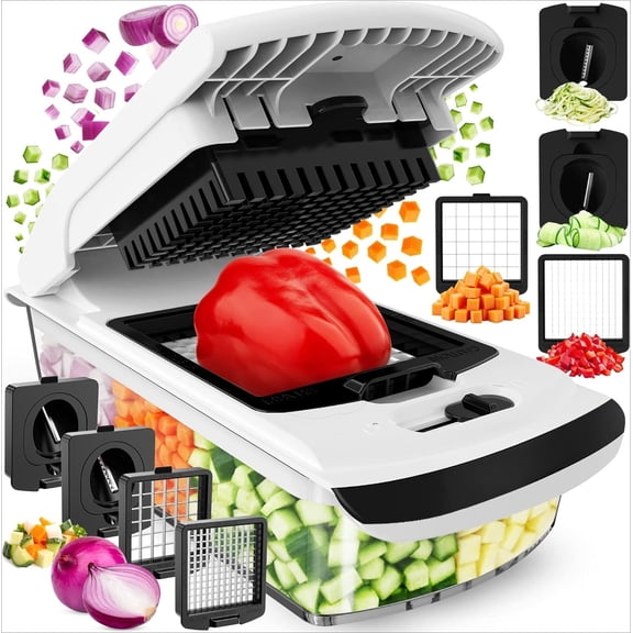 The Original Pro Chopper - Vegetable Chopper and Spiralizer, Food Chopper with Container, Fruit Slicer, Kitchen Gadgets & Gifts, Home Essentials (4 in 1, White)