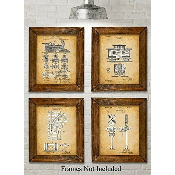 Original Railroad Trains Patent Art Prints - Set of Four Photos (8x10) Unframed - Great Gift for Rail Fans
