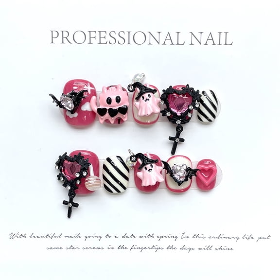 [Original Real Shot] Handmade Wearing Nail Advanced Cute Funny Demon Heart Removable Fake Nail Nail Sticker