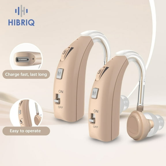 HIBRIQ Digital Hearing Aids for Seniors, Rechargeable Hearing Aids with Intelligent Noise Cancellation, Assisted Hearing, Enhanced Speech Clarity, USB Charging, Easy to Use